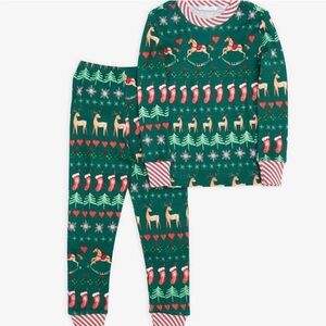 Pottery Barn Kids Holiday Green Pajama Set 3T